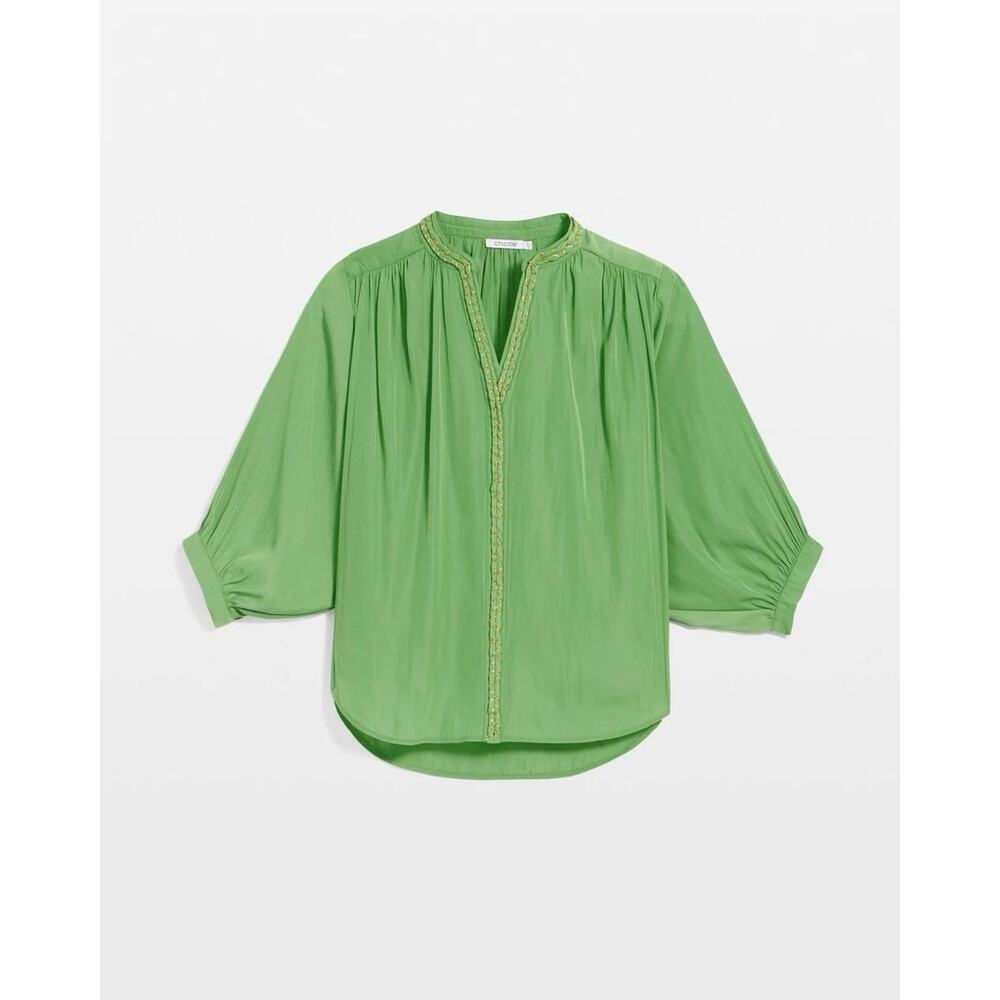 Chico’s Women’s Braided Batwing Blouse Green Size 0, US 4